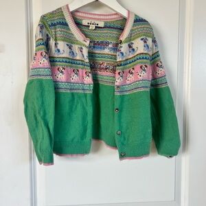 Mini Boden Multicolor Fair Isle Knit Cardigan with Pink Trim